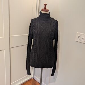 Ralph Lauren Purple Label Size L Cable Hand Knit Turtleneck Sweater Black